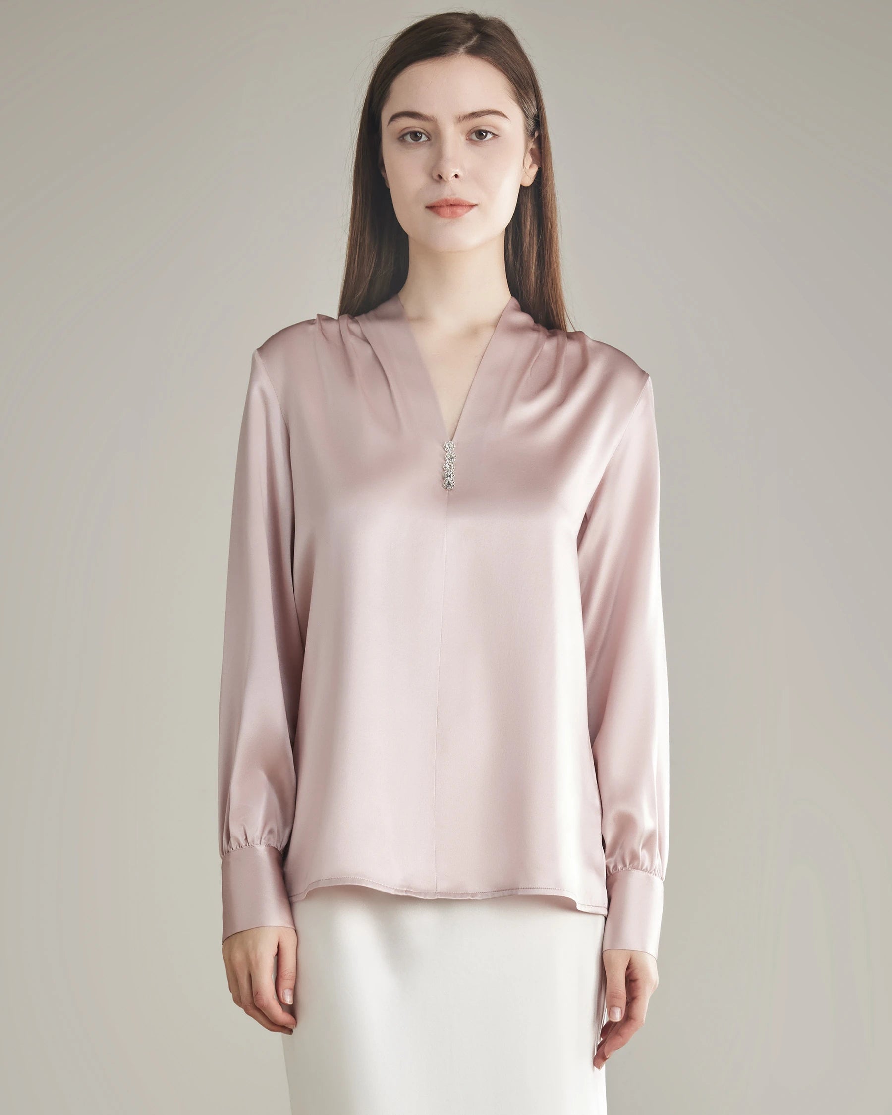 Women's Rhinestone Buttons Silk Blouse