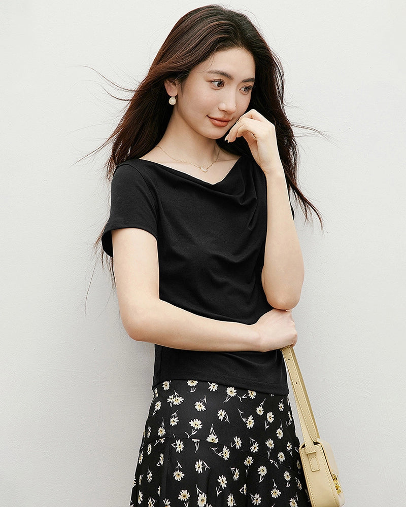 Women's Silk Draped Neck Tee