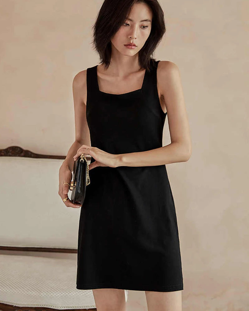 Sleeveless Silk Square Neck Mini Dress