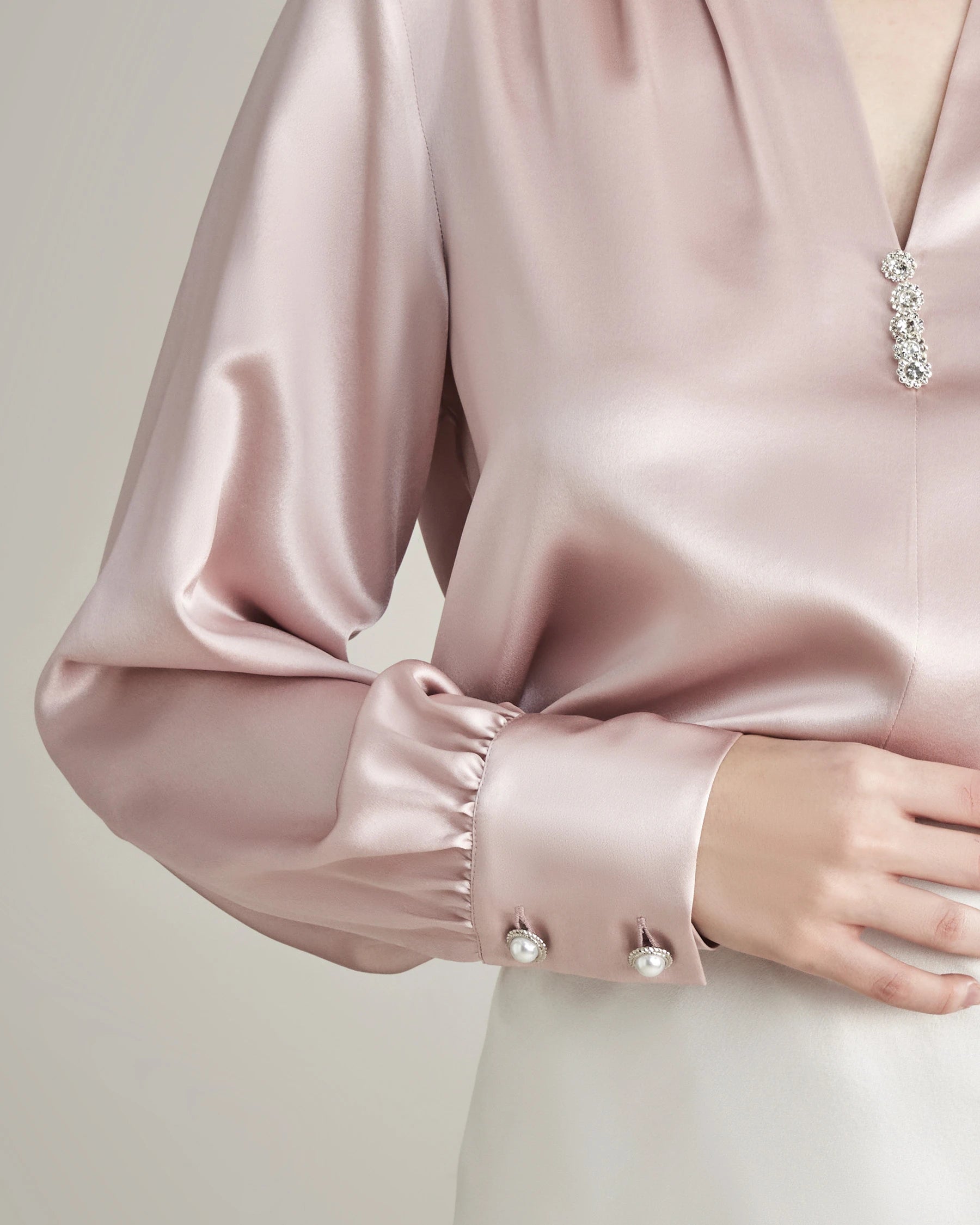 Women's Rhinestone Buttons Silk Blouse