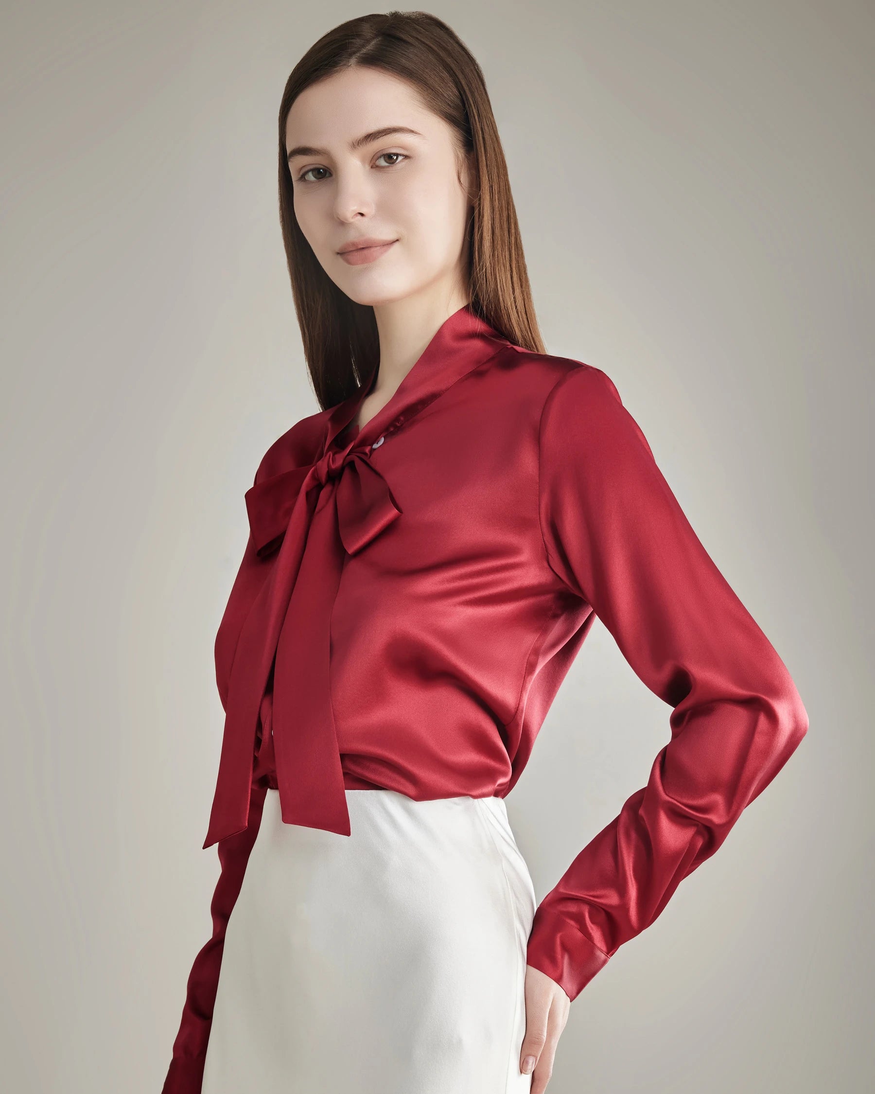 Elegant Silk Bow Tie Blouse
