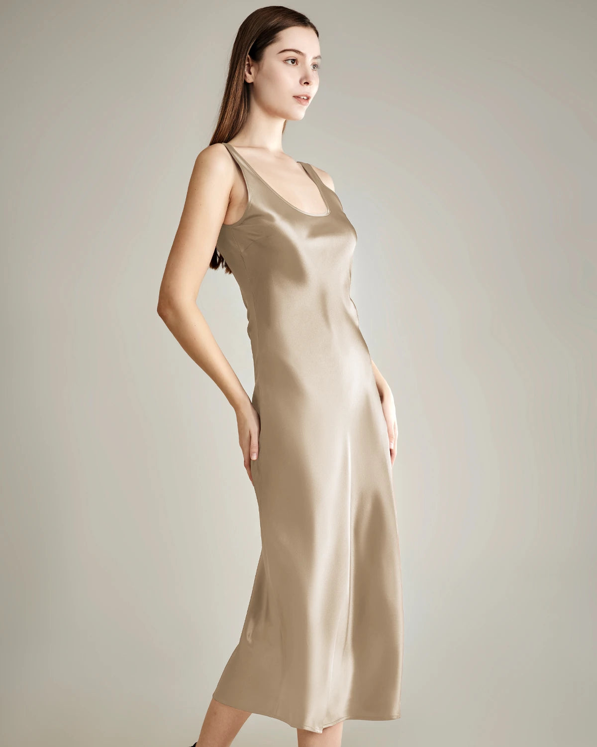 Scoop Neck Midi Silk Slip Dress