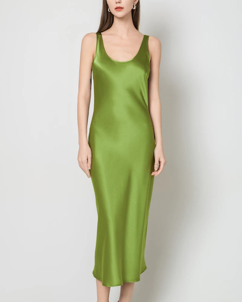 Scoop Neck Midi Silk Slip Dress