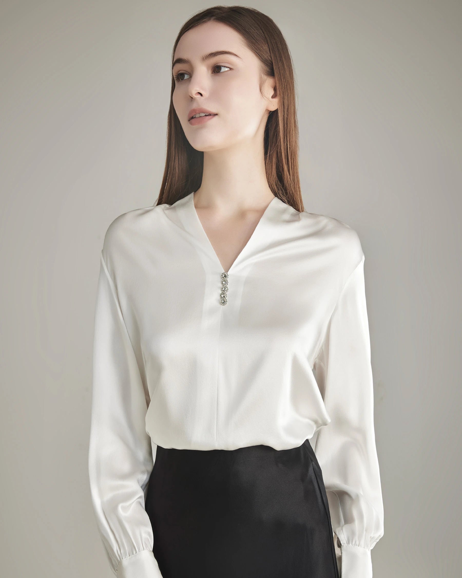 Women's Rhinestone Buttons Silk Blouse