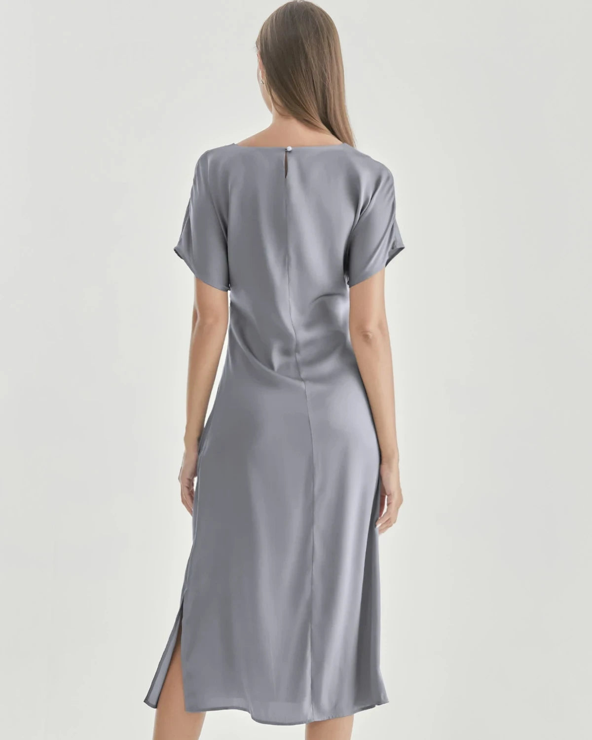 Silk Short Sleeve Pleated Dress