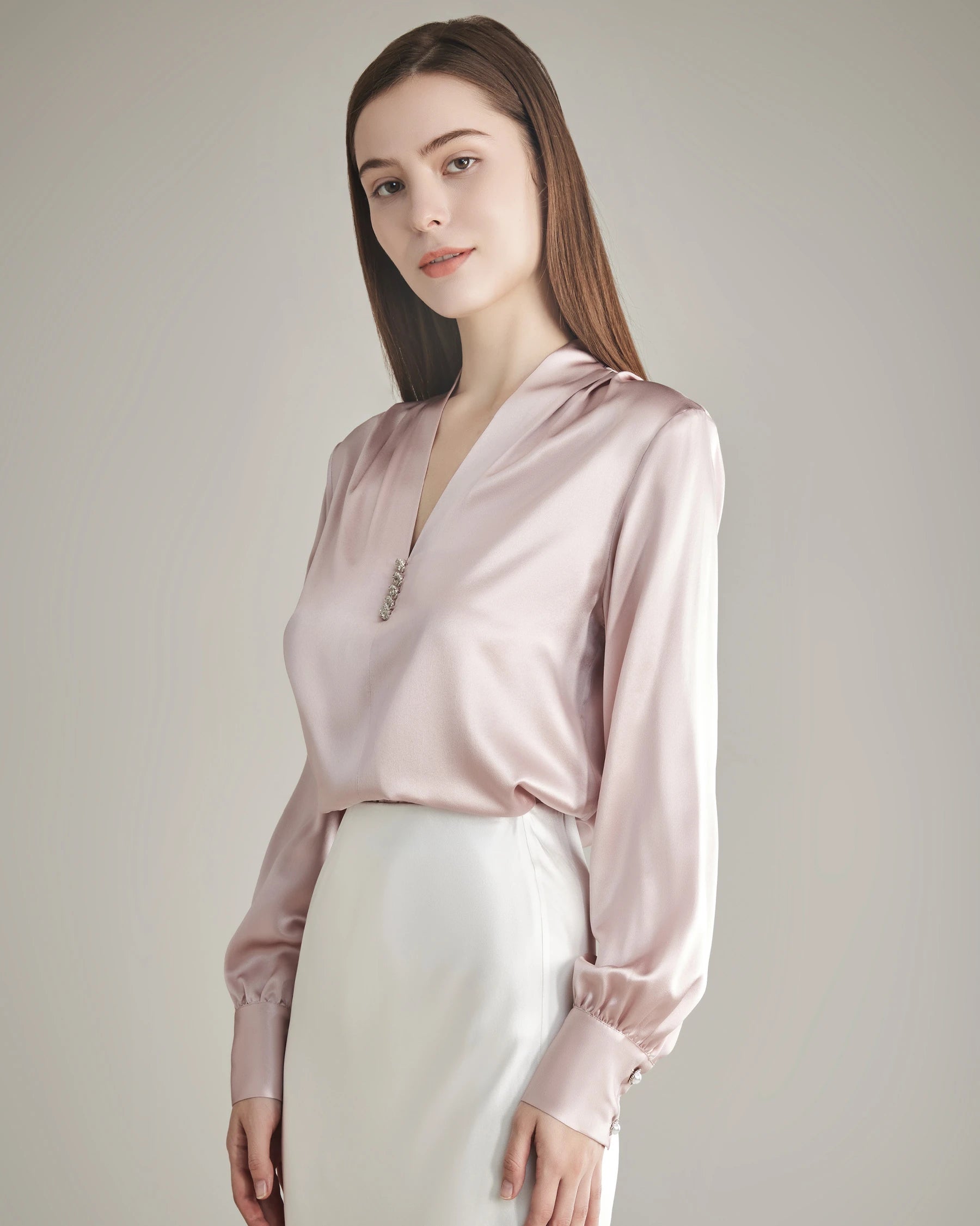 Women's Rhinestone Buttons Silk Blouse