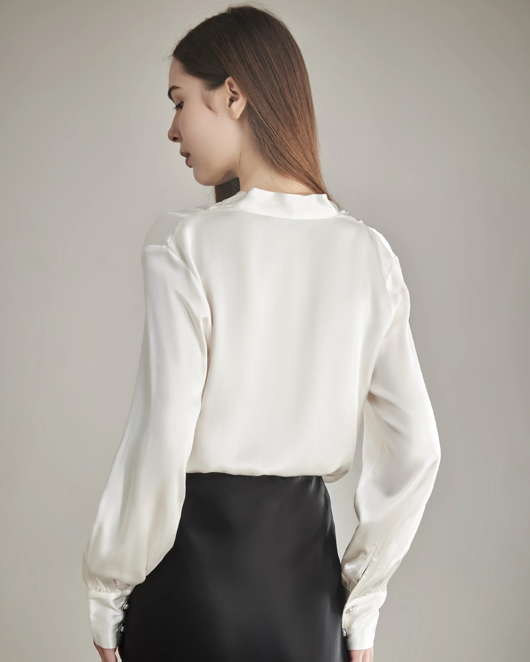 Women's Rhinestone Buttons Silk Blouse